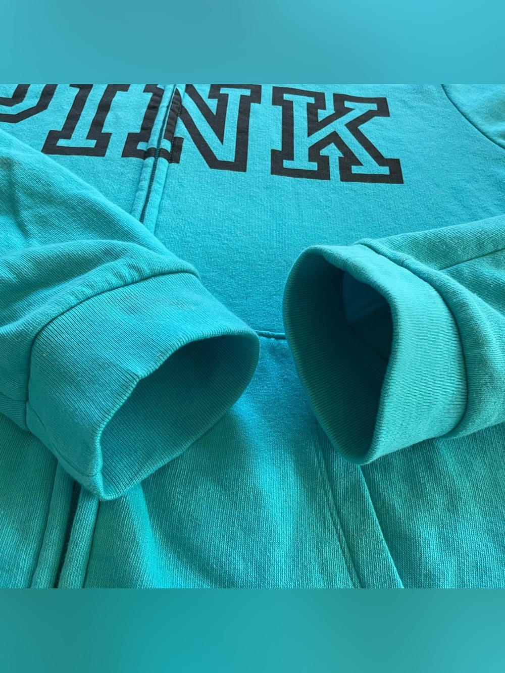 PINK Victoria’s Secret Teal Logo Zip Up Hoodie size XL - Picture 4 of 14